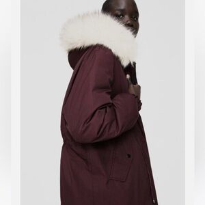Zara Reversible Black Purple Puffer Coat with Faux Fur Trim Hoodie